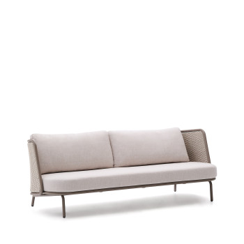 Sedalis 3-seater outdoor sofa in aluminum and dove gray rope, 210 cm