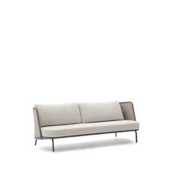 Sedalis 3-seater outdoor sofa in aluminum and dove gray rope, 210 cm
