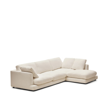 Gala 4-seater sofa in beige chenille with right chaise longue FSC Mix Credit 300 cm