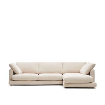 Gala 4-seater sofa in beige chenille with right chaise longue FSC Mix Credit 300 cm
