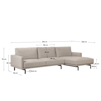 Galene 3-seater sofa with right chaise longue, beige, 254 cm
