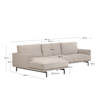 Galene 3-seater sofa with left chaise longue, beige, 254 cm