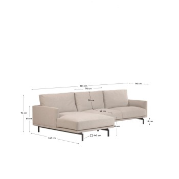 Galene 4-seater sofa with left chaise longue, beige, 314 cm