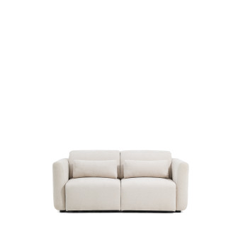 Lares 2-seater sofa with motorized sliding seats and reclining headrest in beige chenille 180 cm