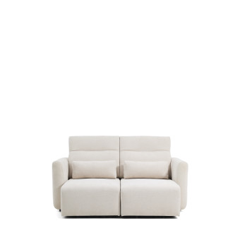 Lares 2-seater sofa with motorized sliding seats and reclining headrest in beige chenille 180 cm