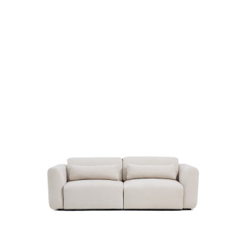 Lares 3-seater sofa with motorized sliding seats and reclining headrest in beige chenille 240 cm