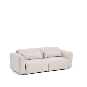 Lares 3-seater sofa with motorized sliding seats and reclining headrest in beige chenille 240 cm