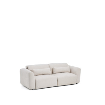 Lares 3-seater sofa with motorized sliding seats and reclining headrest in beige chenille 240 cm