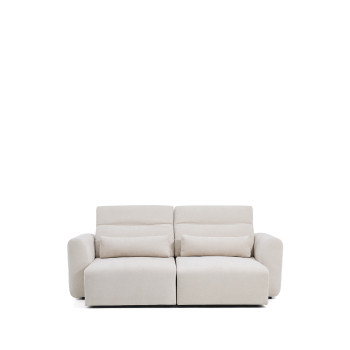 Lares 3-seater sofa with motorized sliding seats and reclining headrest in beige chenille 240 cm