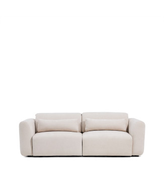 Lares 3-seater sofa with motorized sliding seats and reclining headrest in beige chenille 240 cm