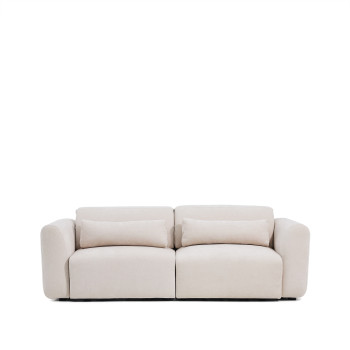 Lares 3-seater sofa with motorized sliding seats and reclining headrest in beige chenille 240 cm