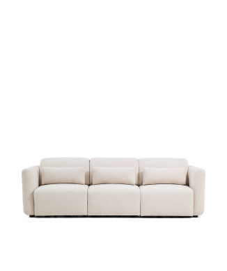 Lares 3-seater sofa with motorized sliding seats and reclining headrest in beige chenille 255 cm