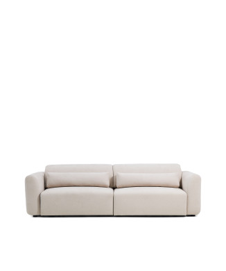 Lares 4-seater sofa with motorized sliding seats and reclining headrest in beige chenille 290 cm
