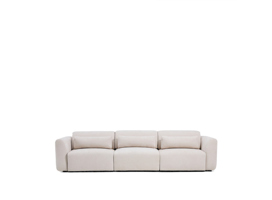 Lares 5-seater sofa with motorized sliding seats and reclining headrest in beige chenille 335 cm