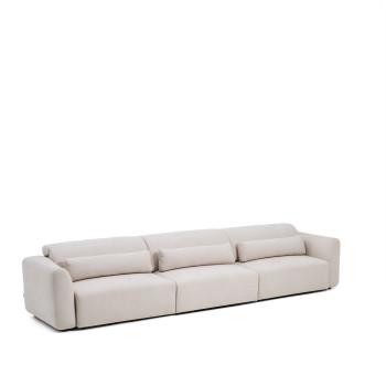 Lares 6-seater sofa with motorized sliding seats and reclining headrest in beige chenille 410 cm