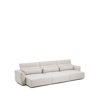 Lares 6-seater sofa with motorized sliding seats and reclining headrest in beige chenille 410 cm
