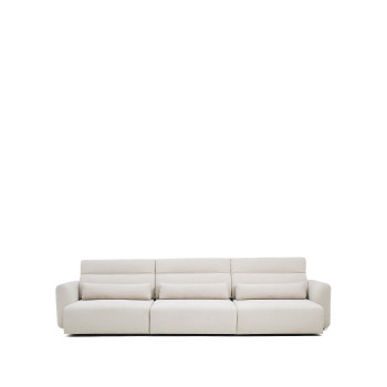 Lares 6-seater sofa with motorized sliding seats and reclining headrest in beige chenille 410 cm
