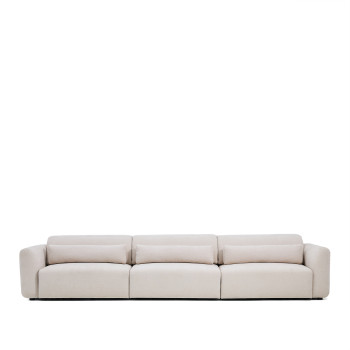 Lares 6-seater sofa with motorized sliding seats and reclining headrest in beige chenille 410 cm