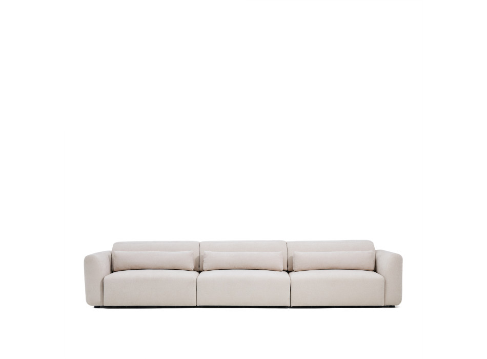 Lares 6-seater sofa with motorized sliding seats and reclining headrest in beige chenille 410 cm