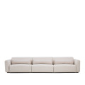 Lares 6-seater sofa with motorized sliding seats and reclining headrest in beige chenille 410 cm