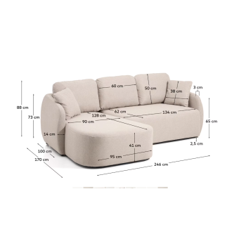 Laira 3-seater sofa bed in beige chenille with left chaise longue 246 cm FSC Mix Credit