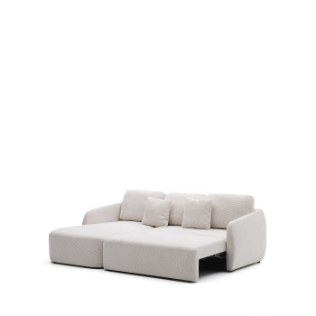 Laira 3-seater chenille sofa bed with left chaise longue, ecru, 246 cm, FSC Mix Credit