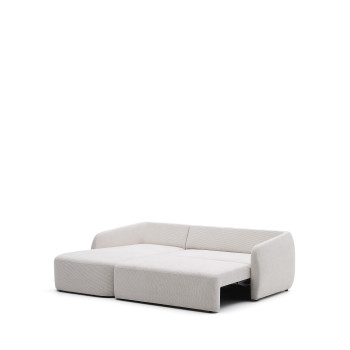 Laira 3-seater chenille sofa bed with left chaise longue, ecru, 246 cm, FSC Mix Credit