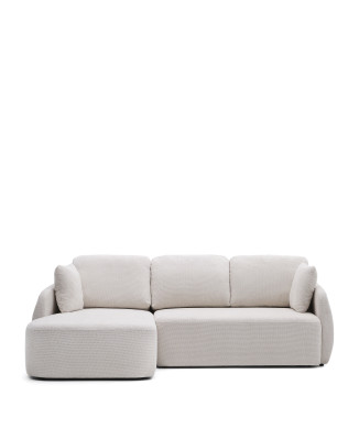 Laira 3-seater chenille sofa bed with left chaise longue, ecru, 246 cm, FSC Mix Credit