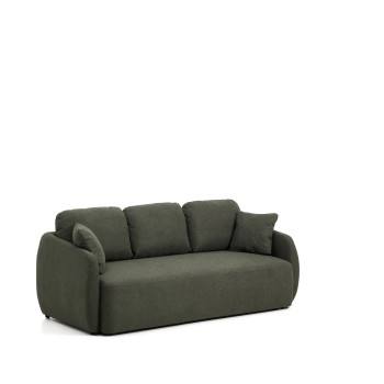 Laira 3-seater sofa bed in dark green chenille, 218 cm FSC Mix Credit