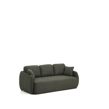 Laira 3-seater sofa bed in dark green chenille, 218 cm FSC Mix Credit