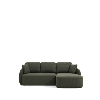 Laira 3-seater sofa bed in dark green chenille with right chaise longue 246 cm FSC Mix Credit