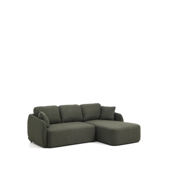 Laira 3-seater sofa bed in dark green chenille with right chaise longue 246 cm FSC Mix Credit