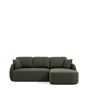 Laira 3-seater sofa bed in dark green chenille with right chaise longue 246 cm FSC Mix Credit