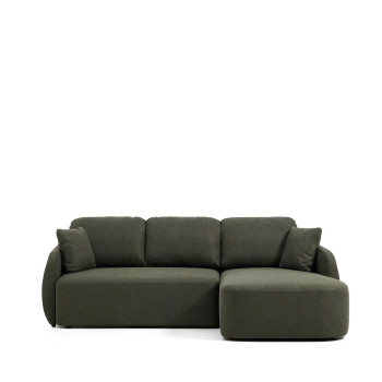 Laira 3-seater sofa bed in dark green chenille with right chaise longue 246 cm FSC Mix Credit