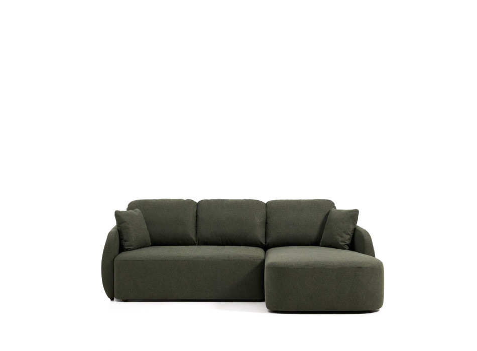 Laira 3-seater sofa bed in dark green chenille with right chaise longue 246 cm FSC Mix Credit