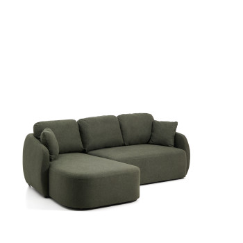Laira 3-seater sofa bed in dark green chenille with left chaise longue 246 cm FSC Mix Credit