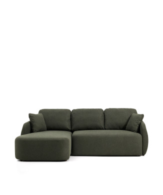 Laira 3-seater sofa bed in dark green chenille with left chaise longue 246 cm FSC Mix Credit