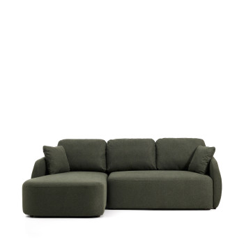 Laira 3-seater sofa bed in dark green chenille with left chaise longue 246 cm FSC Mix Credit