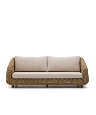 Meria 3-seater sofa in synthetic rattan and 100% FSC solid acacia wood legs 208 cm
