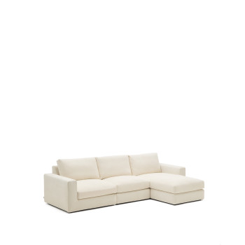 Alea 4-seater modular sofa with removable chenille cover, right chaise longue, ecru, 310 cm