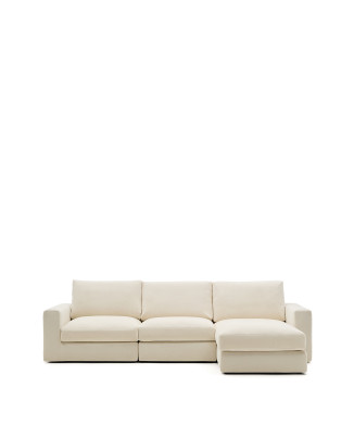 Alea 4-seater modular sofa with removable chenille cover, right chaise longue, ecru, 310 cm