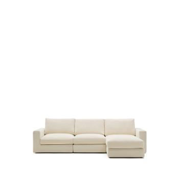 Alea 4-seater modular sofa with removable chenille cover, right chaise longue, ecru, 310 cm