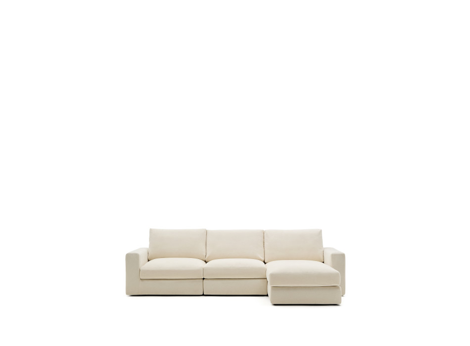 Alea 4-seater modular sofa with removable chenille cover, right chaise longue, ecru, 310 cm