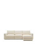 Alea 4-seater modular sofa with removable chenille cover, right chaise longue, ecru, 310 cm