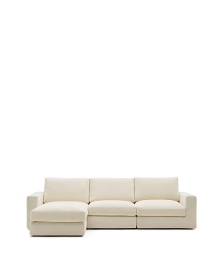 Alea 4-seater modular sofa with removable chenille cover, left chaise longue, ecru, 310 cm