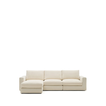 Alea 4-seater modular sofa with removable chenille cover, left chaise longue, ecru, 310 cm
