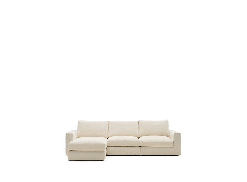 Alea 4-seater modular sofa with removable chenille cover, left chaise longue, ecru, 310 cm