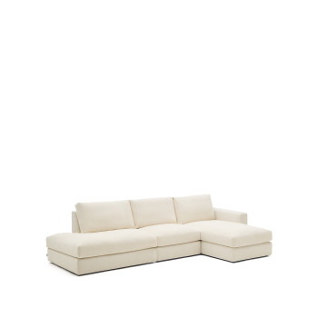 Alea 5-seater modular sofa with removable chenille cover, right chaise longue, ecru, 340 cm