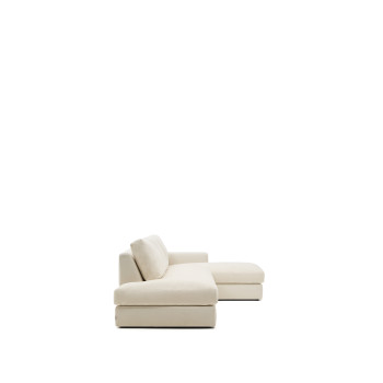 Alea 5-seater modular sofa with removable chenille cover, right chaise longue, ecru, 340 cm