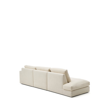 Alea 5-seater modular sofa with removable chenille cover, right chaise longue, ecru, 340 cm
